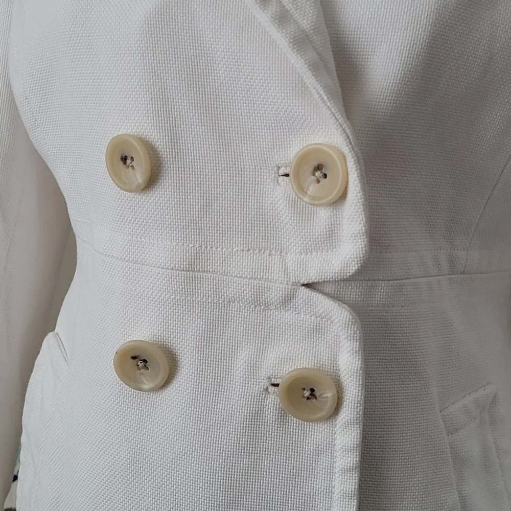 Banana Republic Large Petite Poplin White Lined Spring Button Coat - Picture 3 of 14